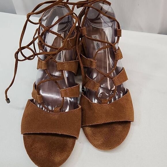 Steve Madden Size 9.5 Hydii Gladiator Suede Leather Chunky Heel In Brown N - Picture 7 of 11
